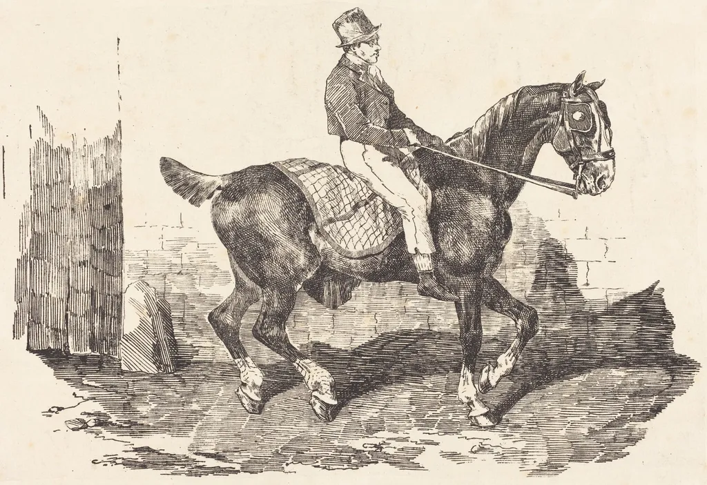 Groom Mounted on a Carriage-Horse (Cheval de carrosse monte par un palfrenier), by Théodore Géricault, ink, 1820