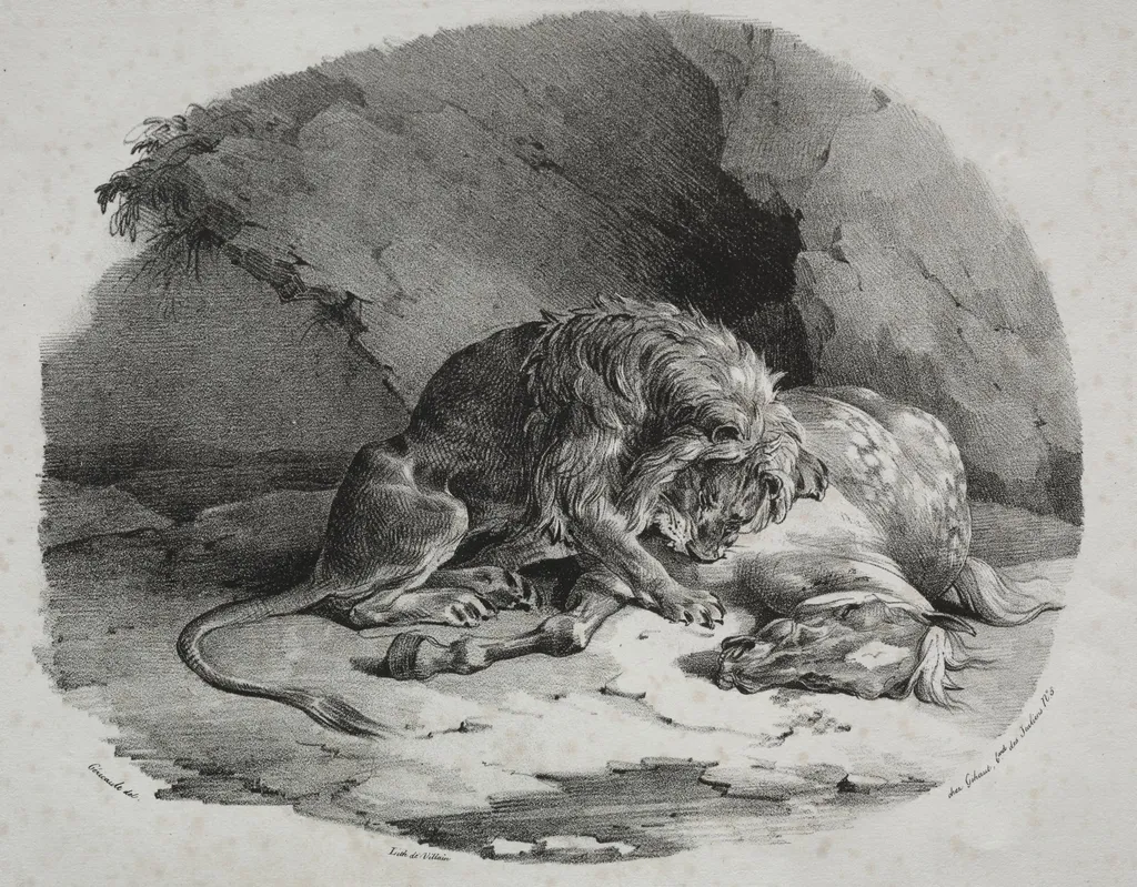 Horse Devoured by a Lion, by Théodore Géricault, 1823