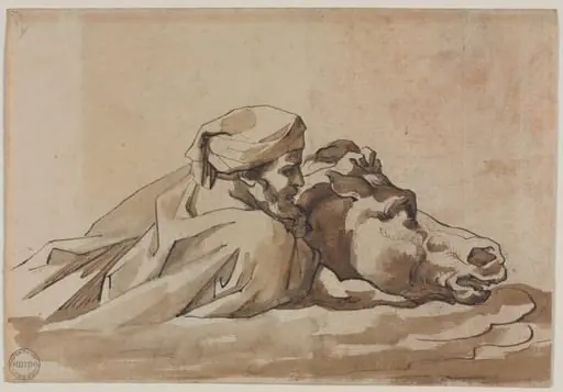 Man Clutching a Horse in Water, after Poussin's "Deluge" (recto), by Théodore Géricault