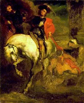 Saint-Martin partageant son manteau avec un pauvre, by Théodore Géricault, oil, 1812