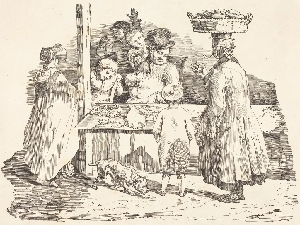 The Dozing Fishmonger (Le marchand de poissons endormie), by Théodore Géricault, ink, 1820