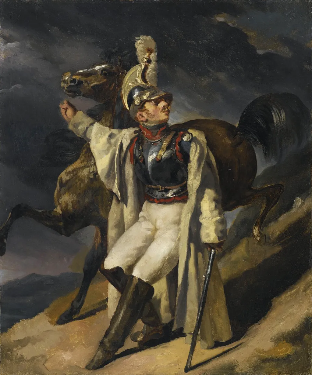 The Wounded Cuirassier, study, by Théodore Géricault, oil, 1814