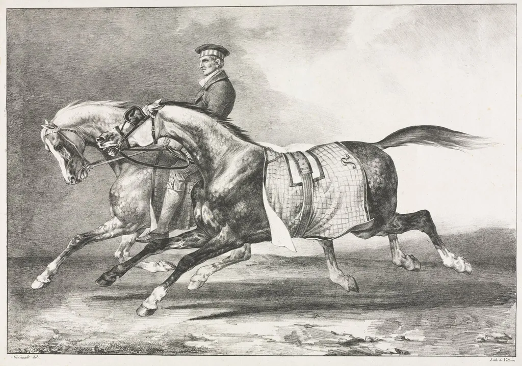 Two Dappled Horses Exercising, by Théodore Géricault, 1822
