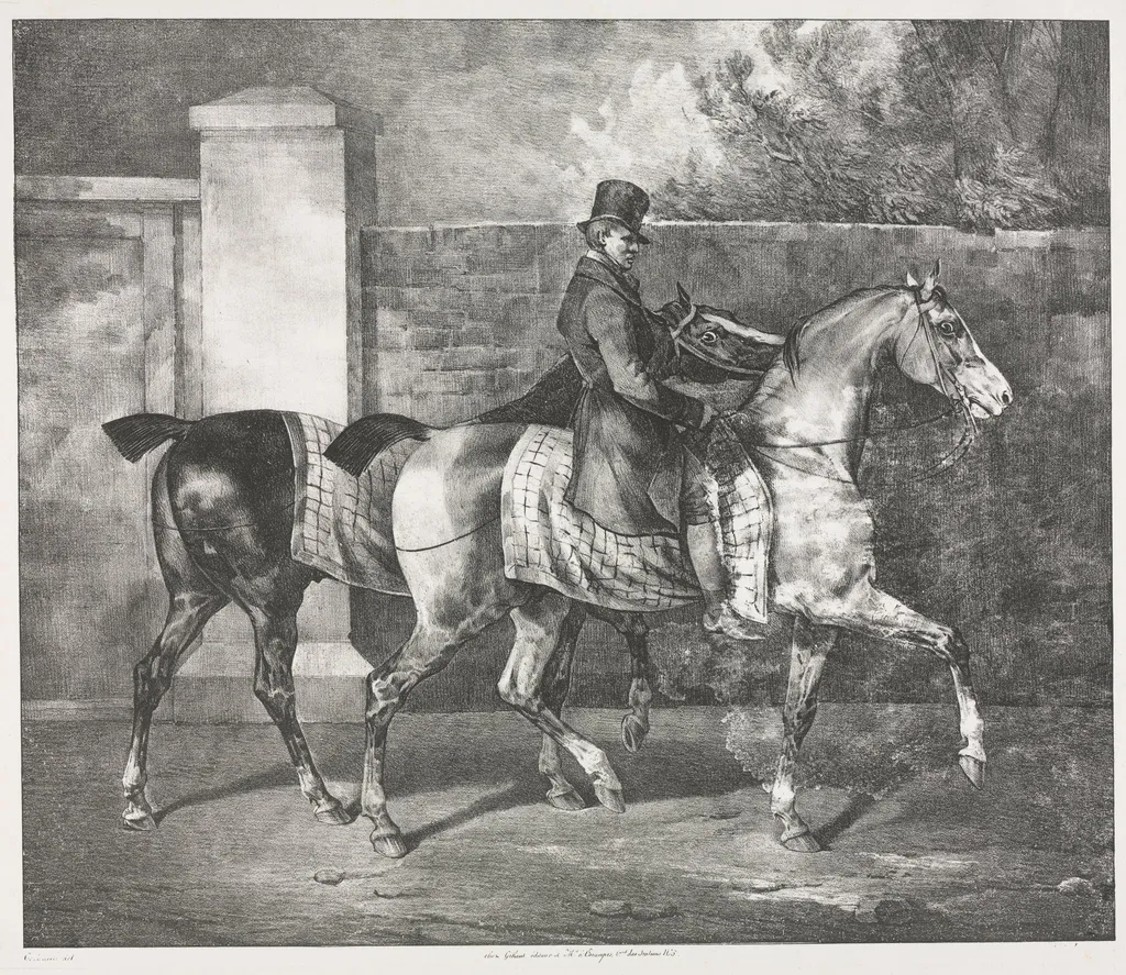 Two Horses Exercised by a Jockey, by Théodore Géricault, 1822