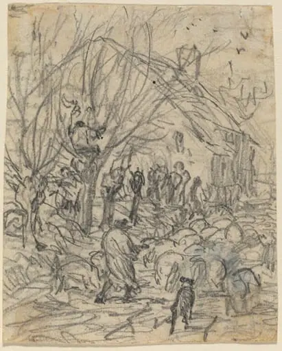 A Flock of Sheep before a Farmhouse, by Théodore Rousseau