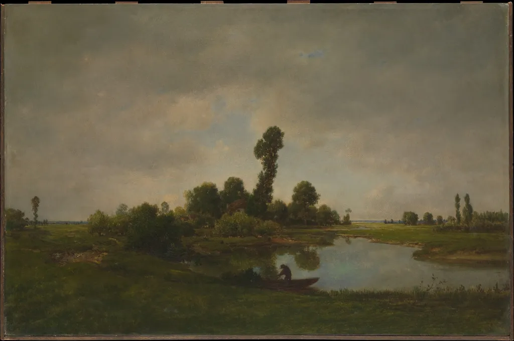 A River Landscape, by Théodore Rousseau, oil, 1849