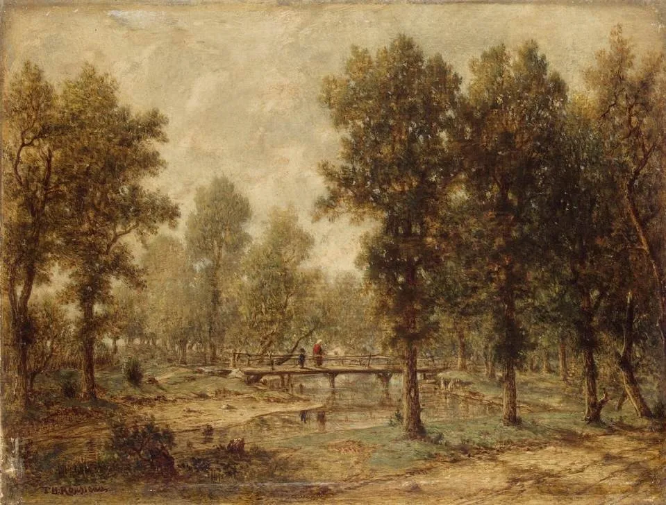 Landscape with a Bridge, by Théodore Rousseau, oil, 1850