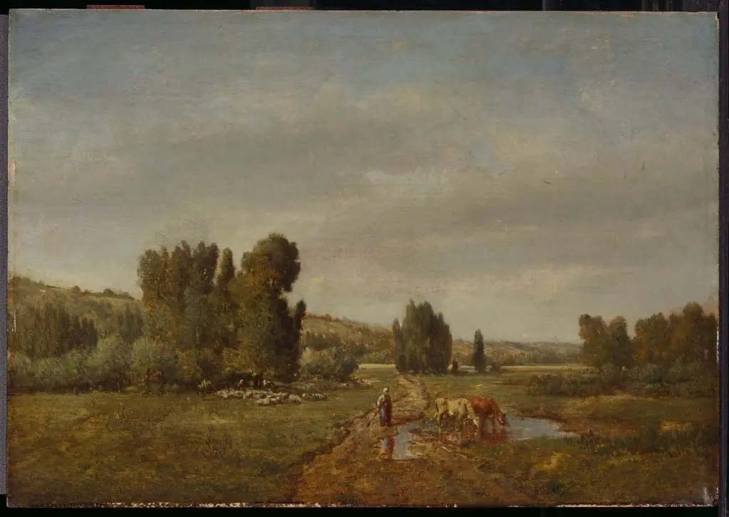 Landscape with a Peasant Watering her Cows, by Théodore Rousseau