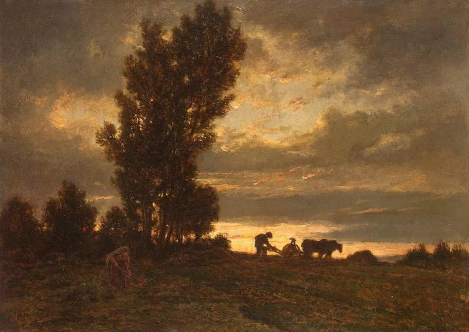 Landscape with a Plowman, by Théodore Rousseau, oil, 1860