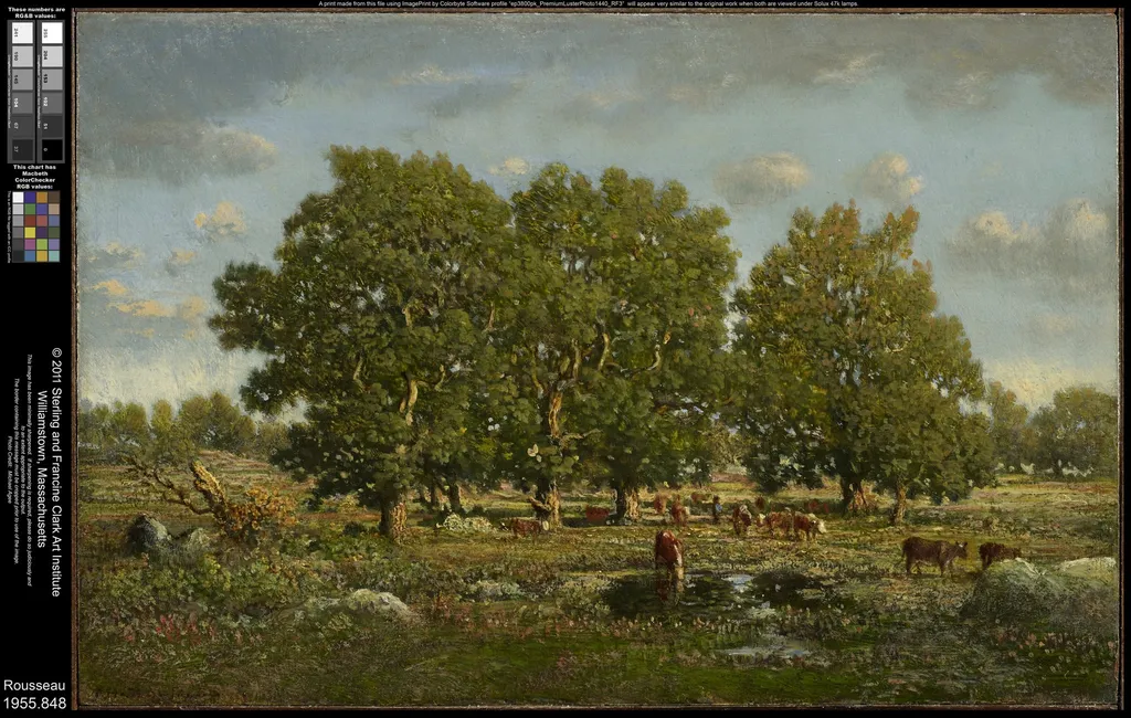 Landscape with Cows and Oaks, by Théodore Rousseau, oil, 1860