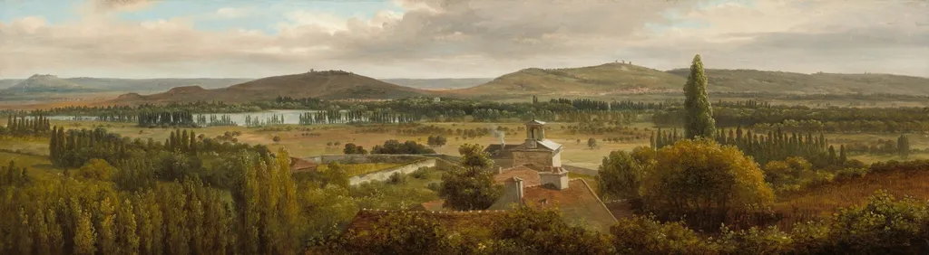 Panoramic Landscape near the River Moselle, by Théodore Rousseau, oil, 1830