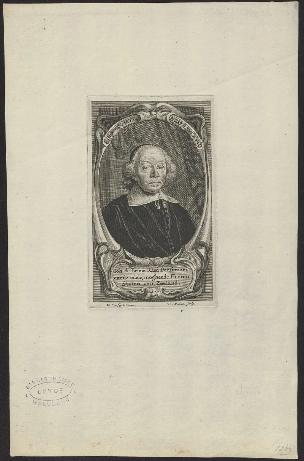Portrait of Johan de Brune, Raedpensionaris van Zeeland, by Theodorus, Matham, unspecified, 1650