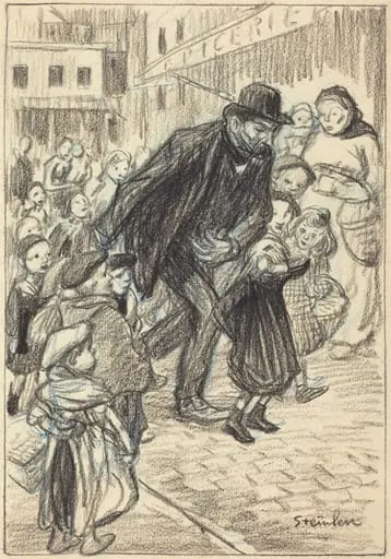 A Man on a City Street, Surrounded by Children (Un Père), by Théophile Alexandre Steinlen