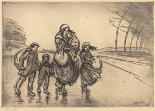 In the Rain: Mother and Children (Sous la pluie: La mere et les enfants), by Théophile Alexandre Steinlen