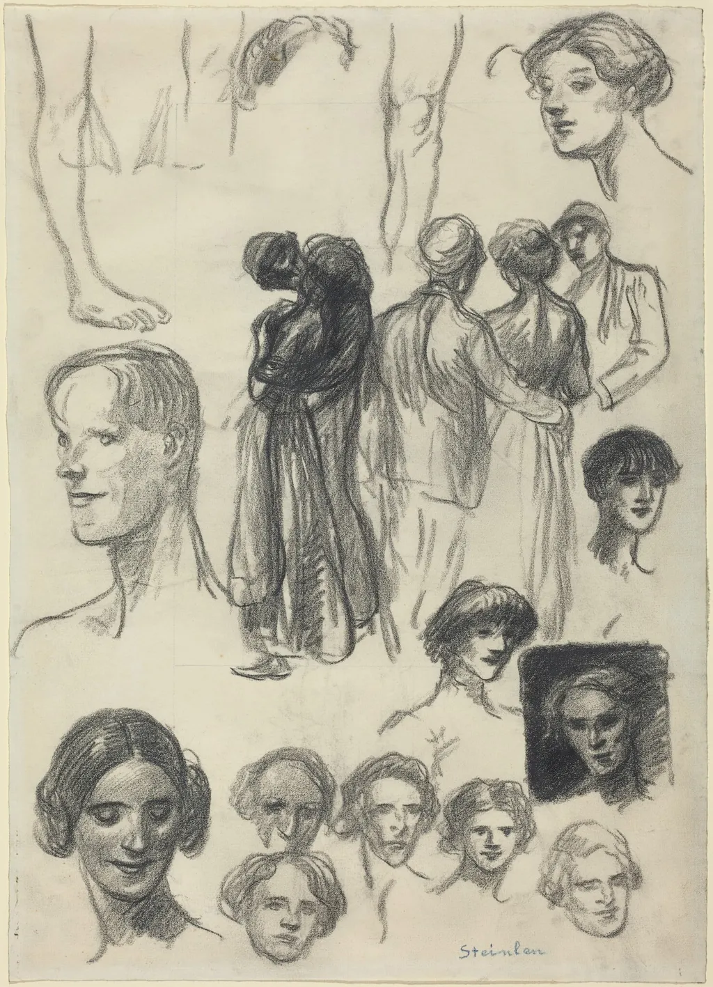 Sheet of Sketches, by Théophile Alexandre Steinlen, chalk, 1891