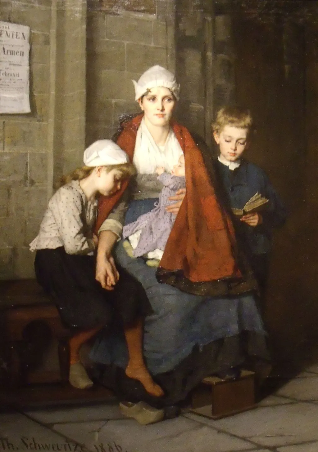 A woman with her three children at church, by Thérèse Schwartze, oil, 1894