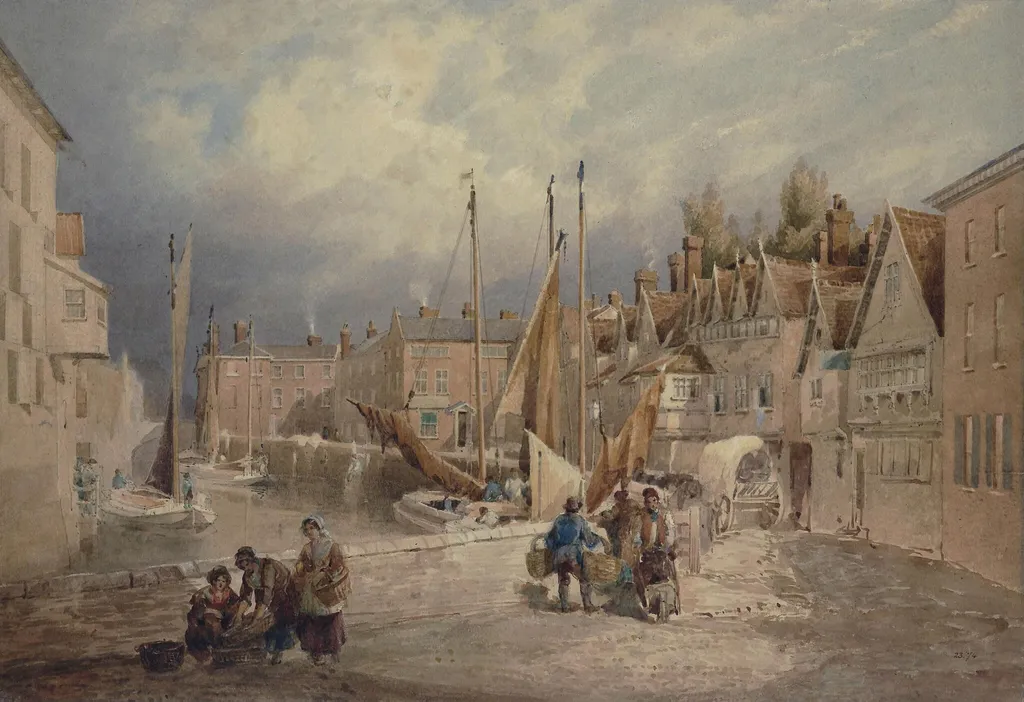 Quay Side, Norwich, by Thirtle, watercolor, 1830