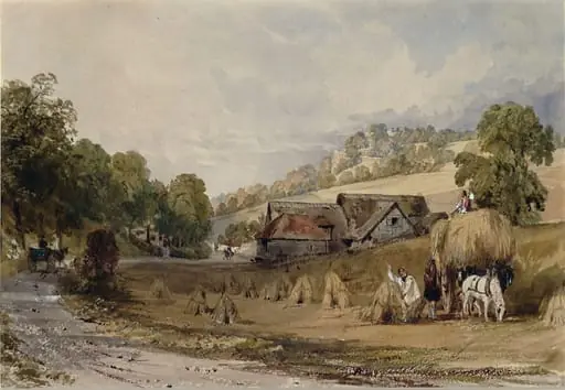 Haymaking at Ashurst, Surrey, by Thomas Allom