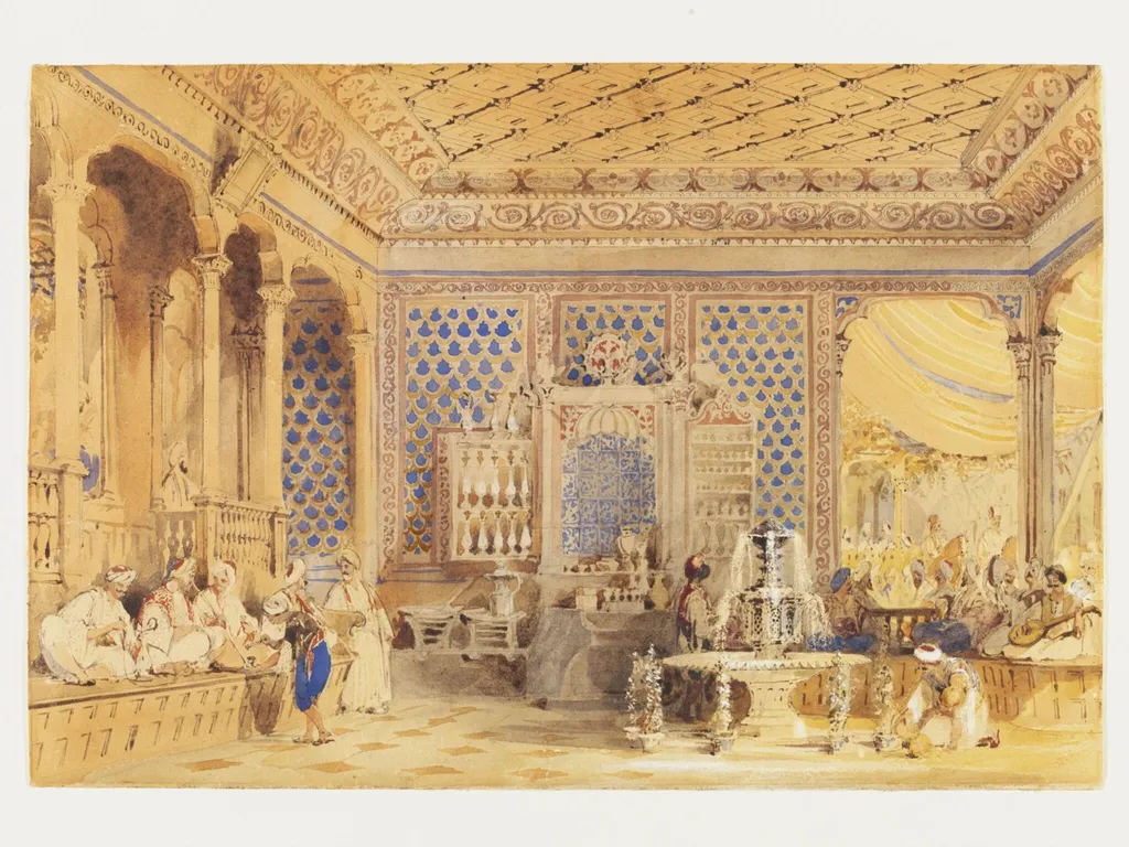 Interior of a Turkish Caffinet, Constantinople, by Thomas Allom, watercolor, 1838