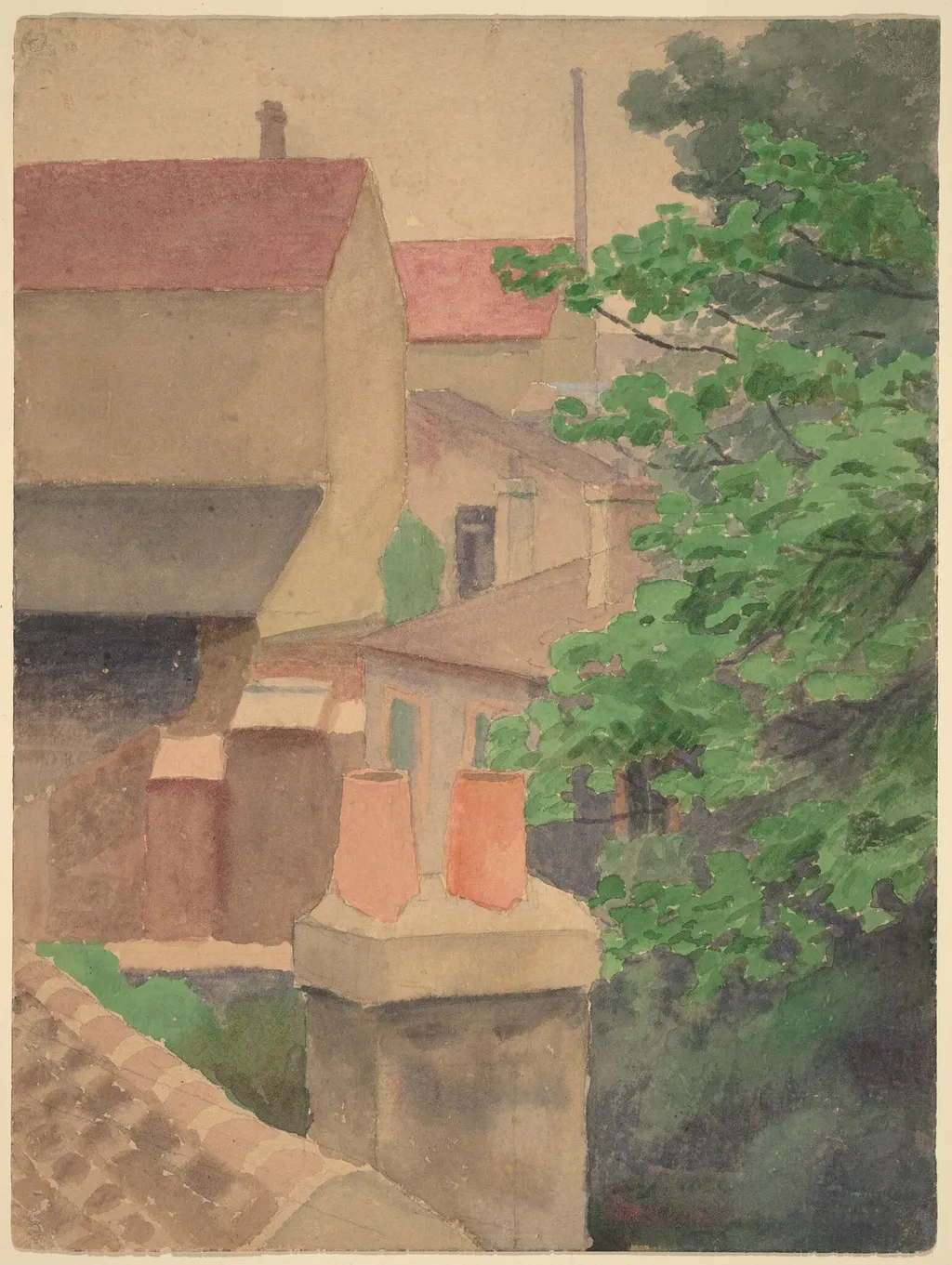 Rooftops, St. Cloud, by Thomas Anshutz, graphite, 1882
