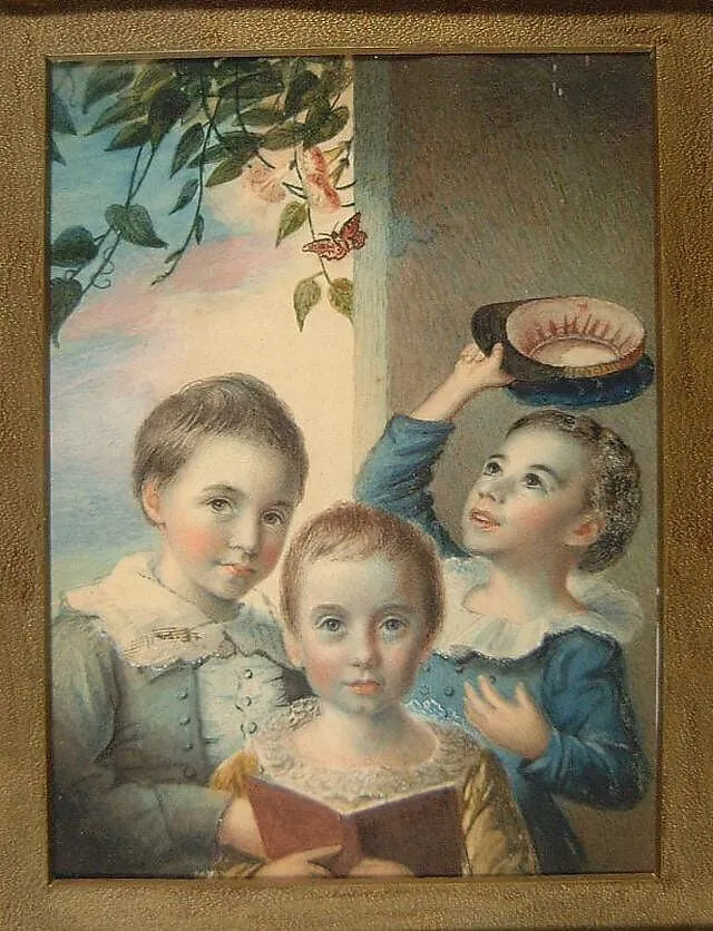 Portrait of Three Boys, by Thomas Badger, watercolor, 1834