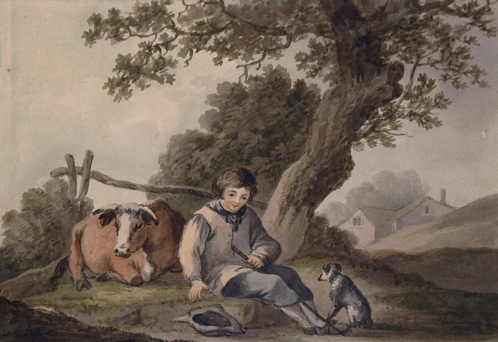 Landscape with cow and boy, by Thomas Barker, watercolor, 1790