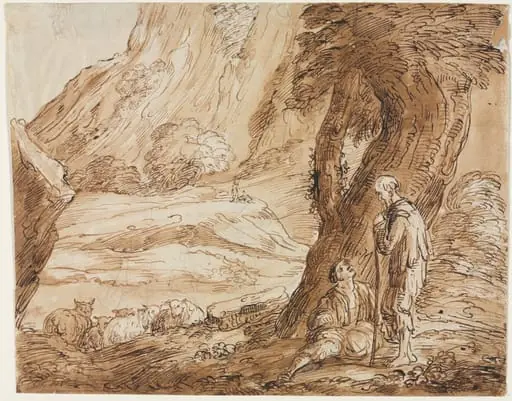 Landscape with Sheep and Two Shepherds, by Thomas Barker