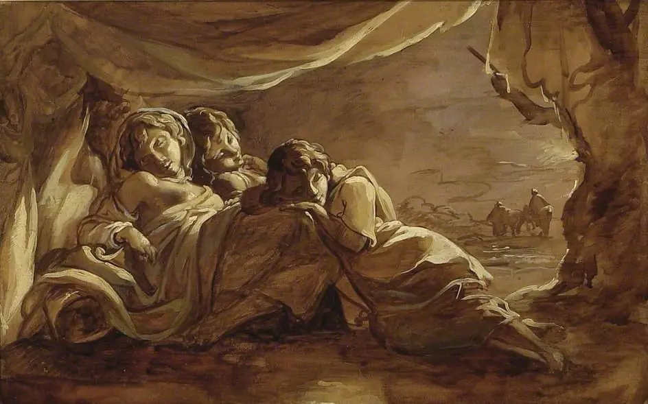 Three Girls asleep under a Tent - Morning, by Thomas Barker