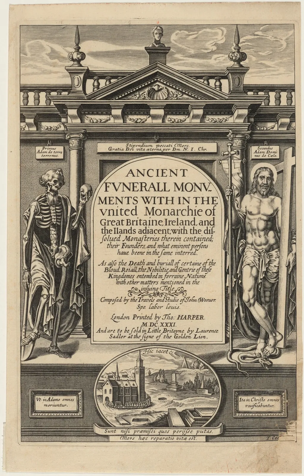 Title Page to John Weever, Ancient Funeral Monuments, by Thomas Cecil, ink, 1631