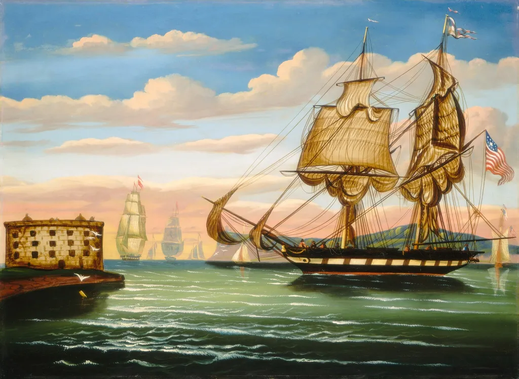 Bay of New York, Sunset, by Thomas Chambers, oil, 1850