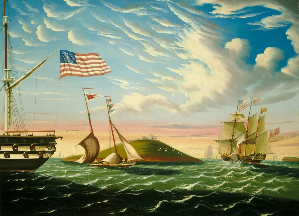 Boston Harbor, by Thomas Chambers, oil, 1850