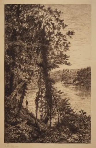 Untitled (Landscape with Fisherman), by Thomas Charles Farrer