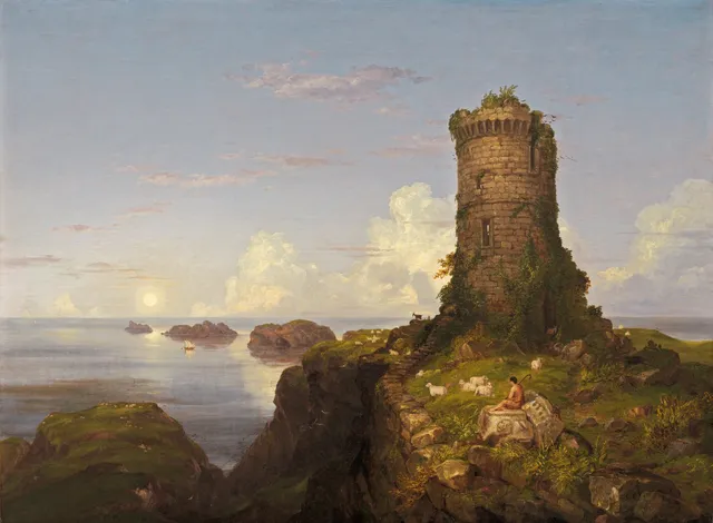 Italian Coast Scene with Ruined Tower — Thomas Cole