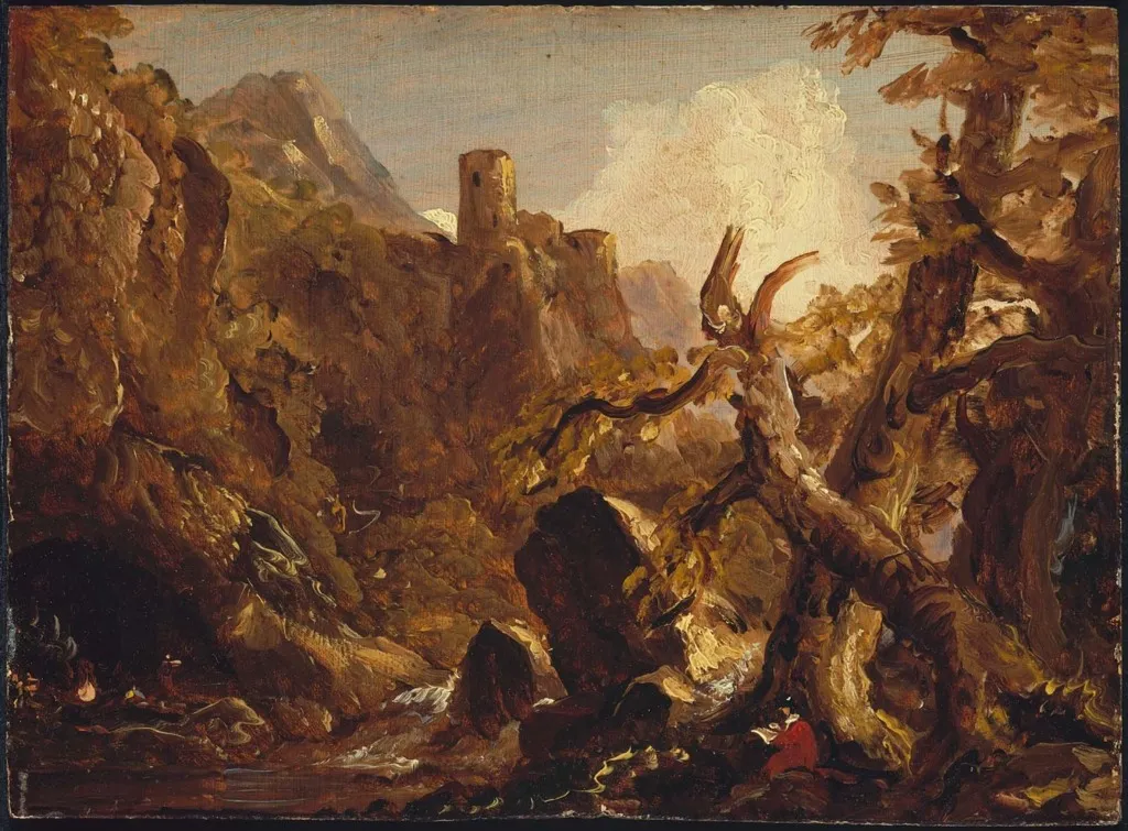 Salvator Rosa Sketching Banditti, by Thomas Cole, unspecified, 1830