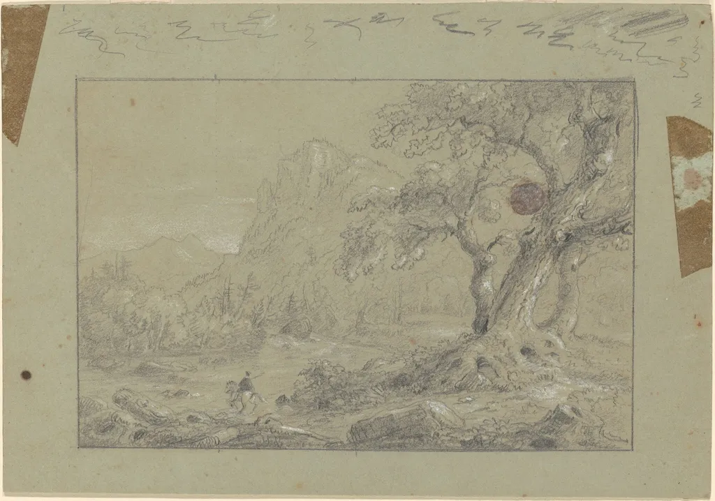 Study for "The Mountain Ford", by Thomas Cole, graphite, 1846