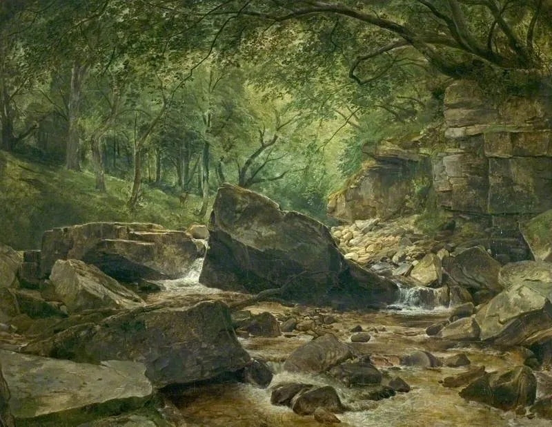 River Scene with Rocks, by Thomas Creswick, oil, 1850