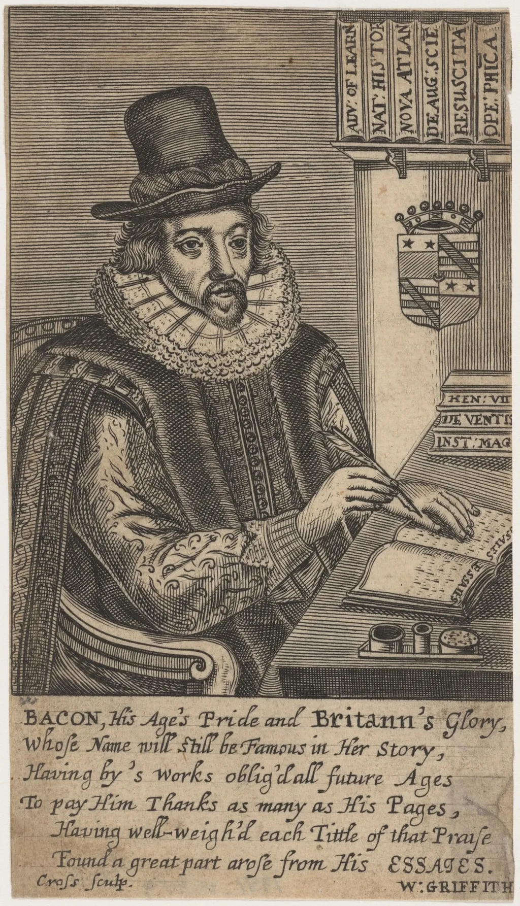 Francis Bacon, by Thomas Cross, ink, 1653