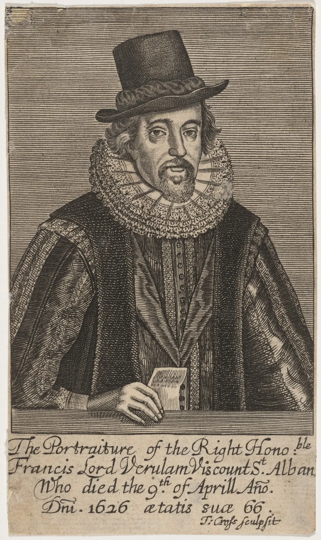 Francis Lord Verulam Viscount St. Alban, by Thomas Cross, ink, 1653