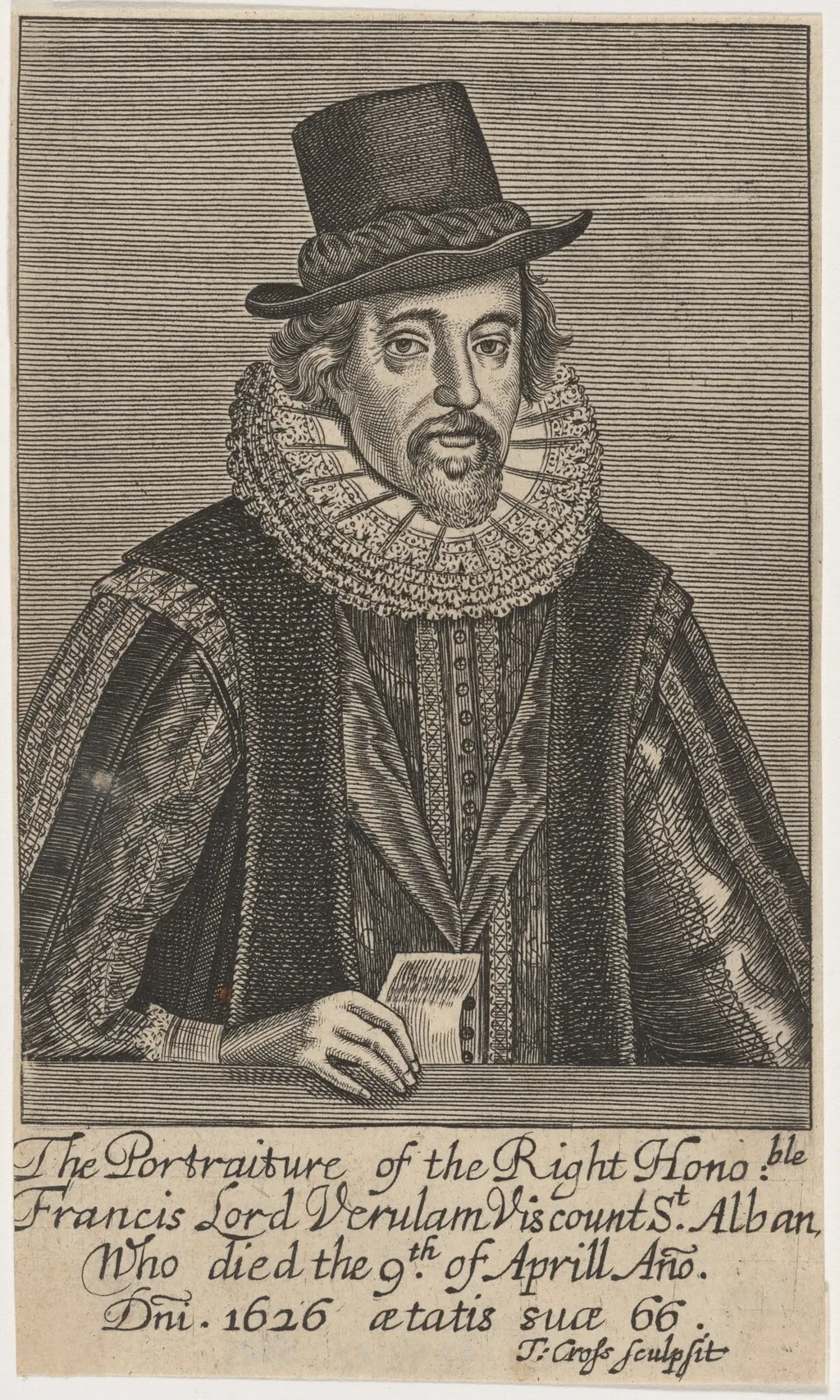 Francis Lord Verulam Viscount St. Alban, by Thomas Cross, ink, 1653
