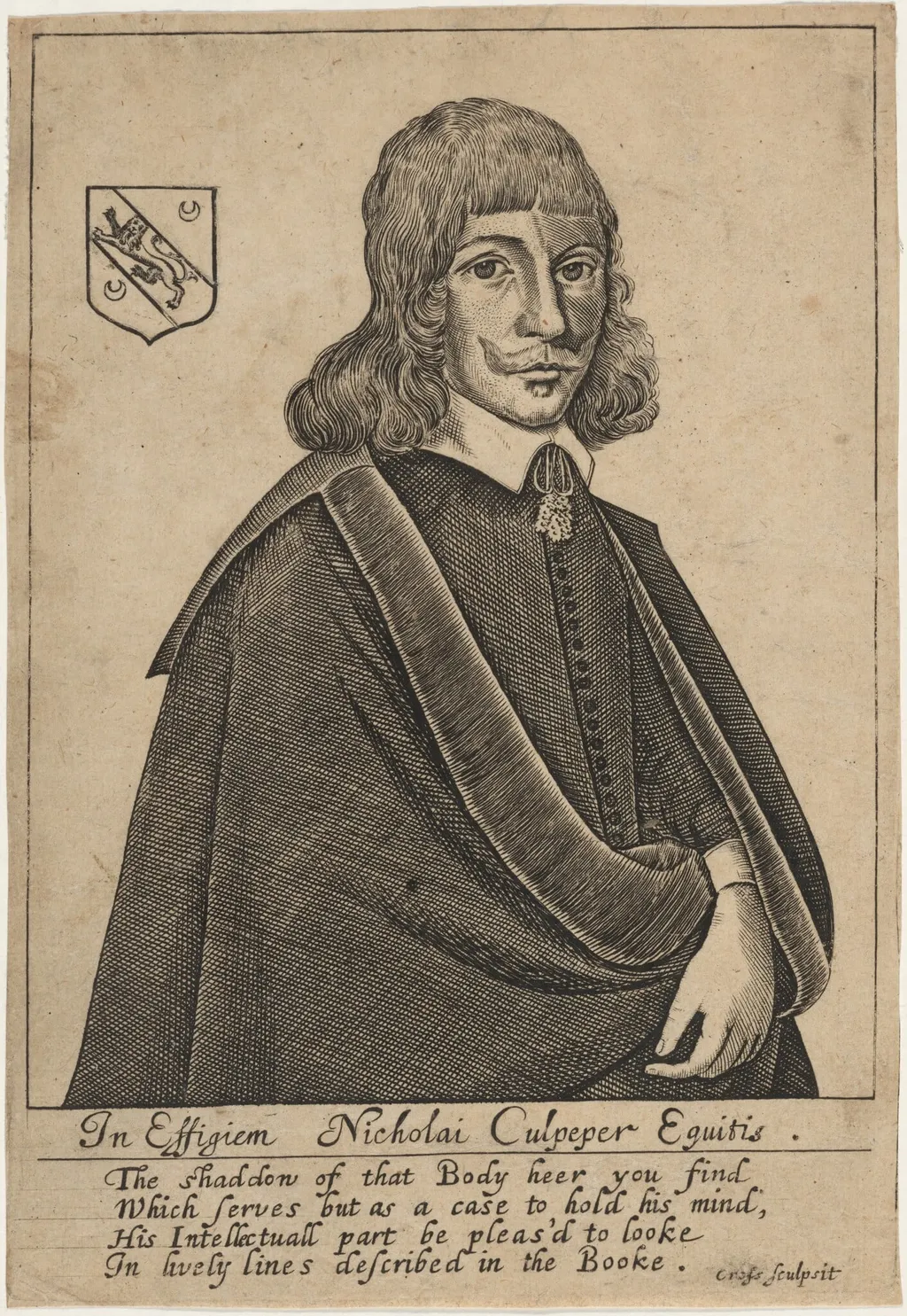 Nicholai Culpeper, Equitus, by Thomas Cross, ink, 1653