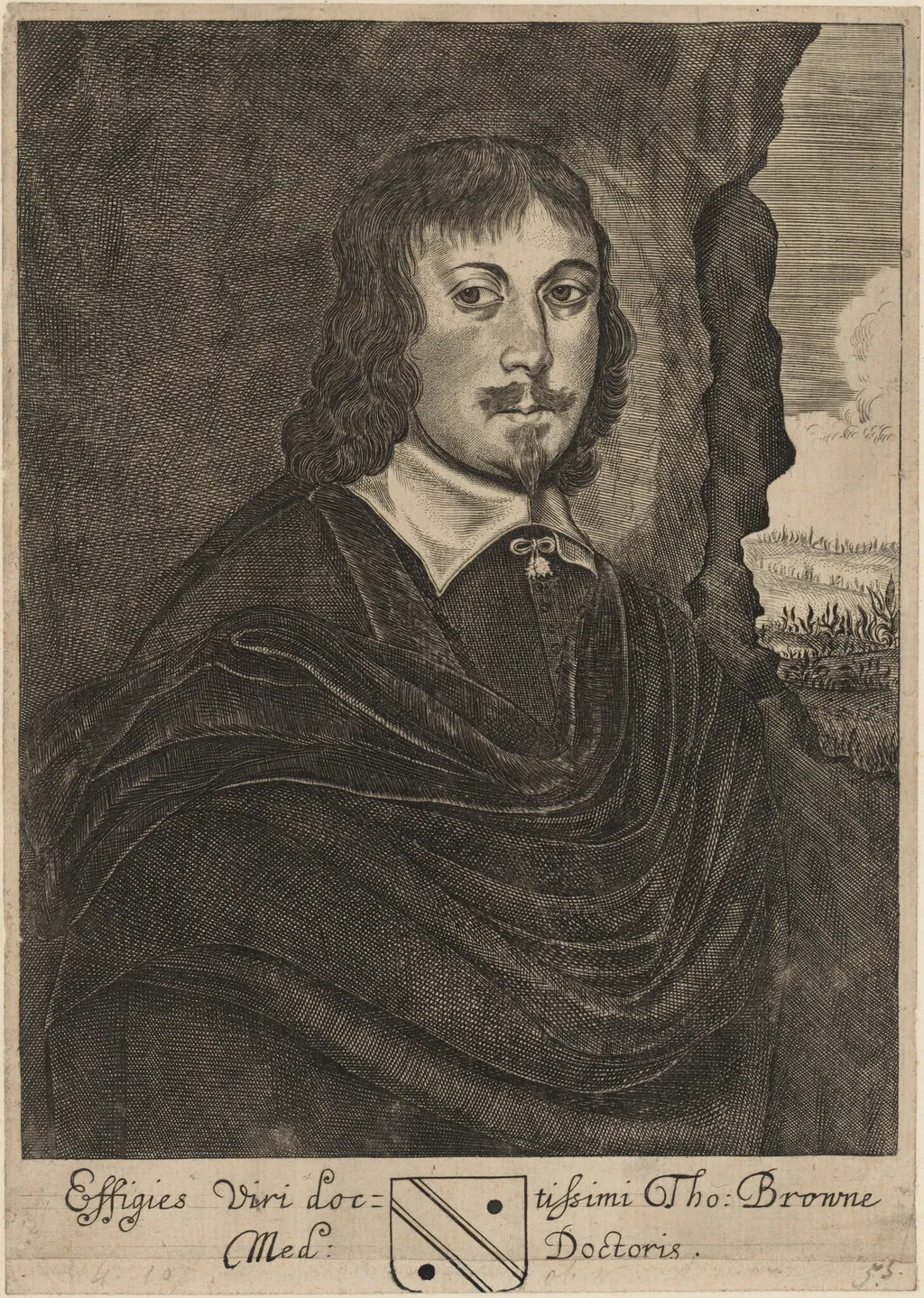 Tho. Browne, Med. Doctoris (Sir Thomas Browne, M.D.), by Thomas Cross, ink, 1653
