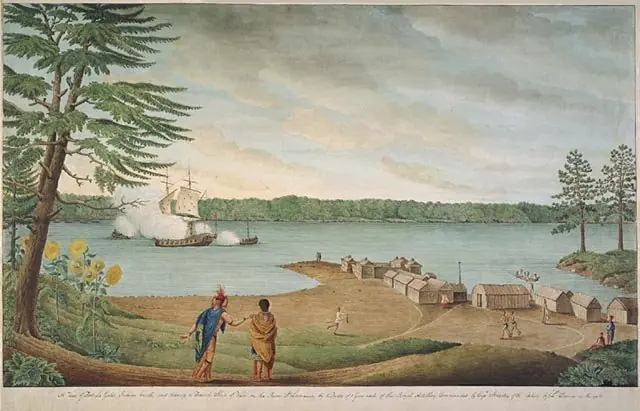 A View of Fort La Galette, Indian Castle, and Taking a French Ship of War on the River St. Lawrence, by Four Boats of One Gun Each of the Royal Artillery Commanded by Captain Streachy, 1760, by Thomas Davies
