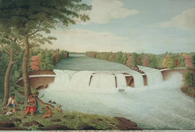 A View of the Casconchiagon or Great Seneca Falls, Lake Ontario, North America, Taken on the Spot 1766, by Thomas Davies, unspecified, 1798