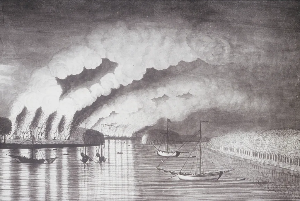 A View of the Plundering and Burning of the City of Grimross, by Thomas Davies, unspecified, 1758