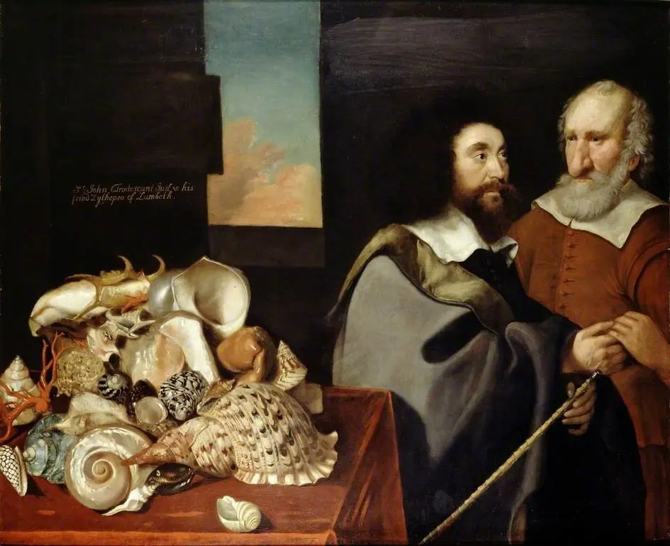 John Tradescant the Younger with Roger Friend and a Collection of Exotic Shells, by Thomas de Critz