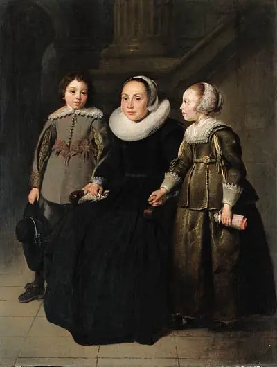 Portrait of a seated woman and two children, by Thomas de Keyser