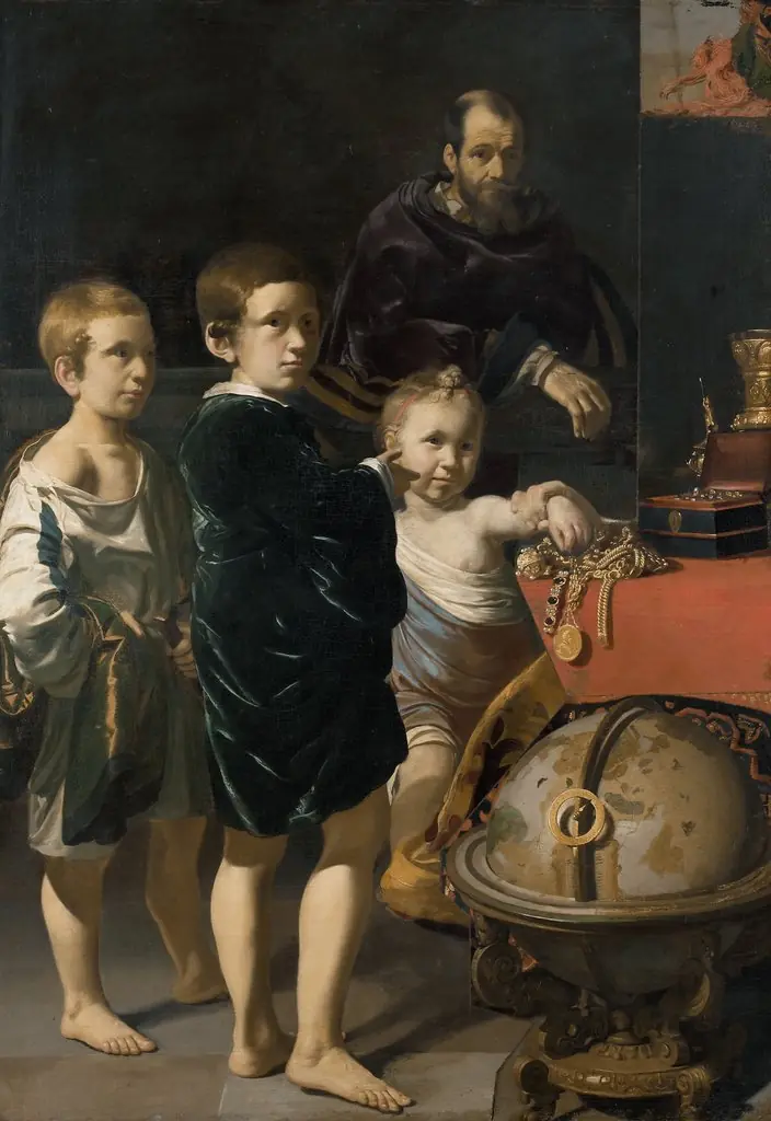 Portrait of three children and a man, by Thomas de Keyser