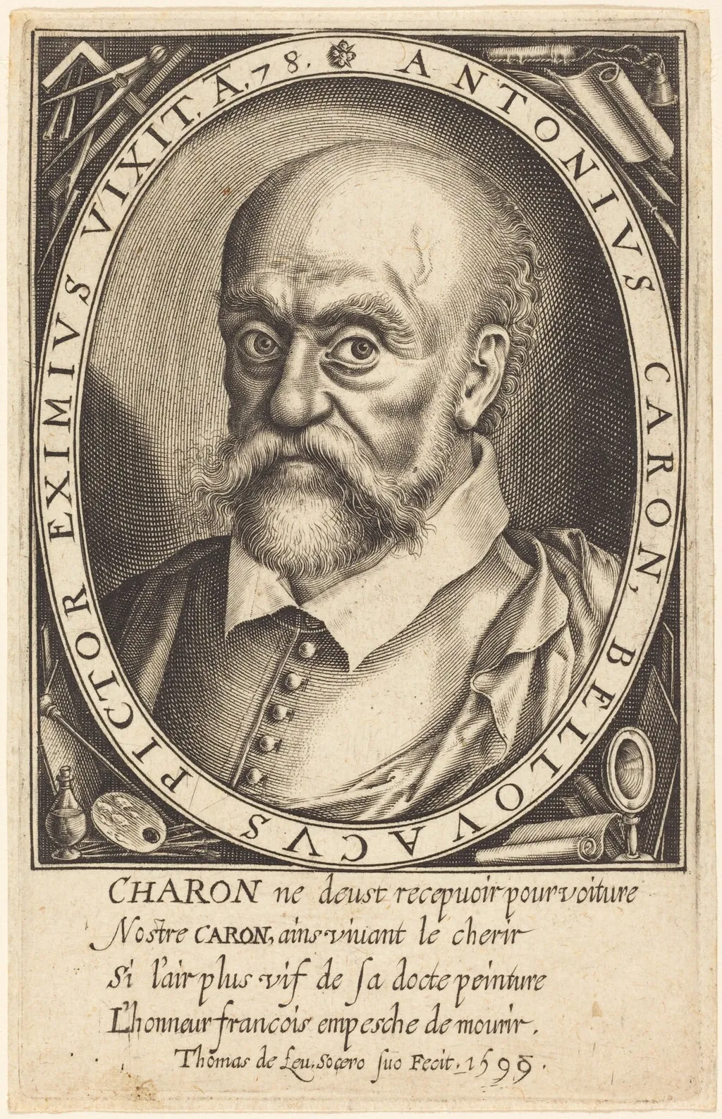 Antoine Caron, by Thomas de Leu, ink, 1599