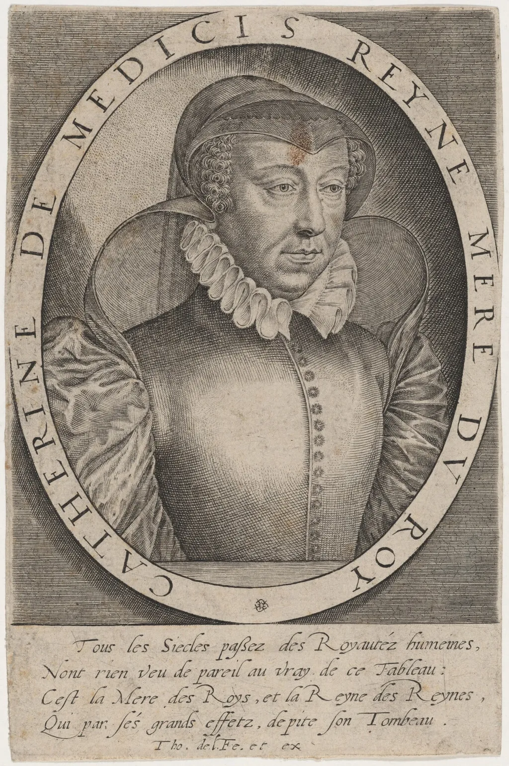 Catherine de Medici, Wife of Henry II of France, by Thomas de Leu, ink, 1590