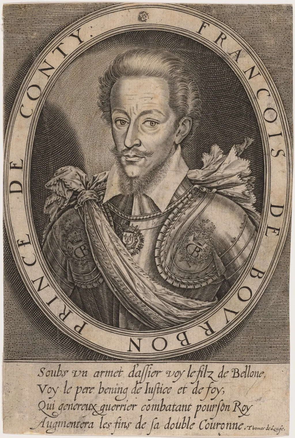 Francois de Bourbon, First Prince of Conti, son of Louis I, by Thomas de Leu, ink, 1590
